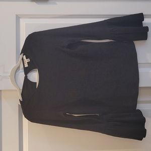 Porridge Ribbed Black Top with Belle Sleeves